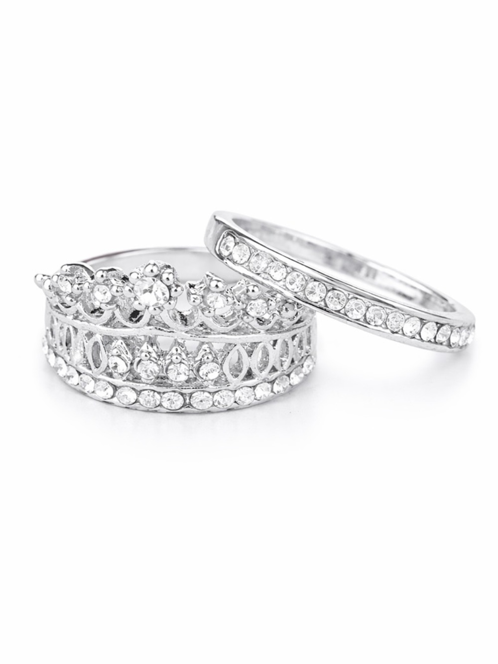 .925 Sterling Silver Crystal Filigree Stackable Rings